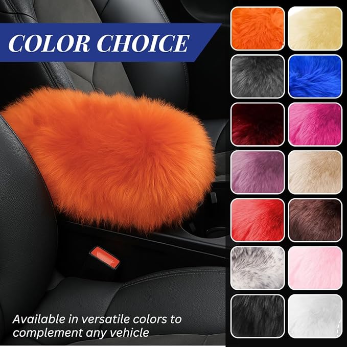 Andalus Brands Pure Australian Sheepskin Fluffy Car Center Console Cover, Luxurious Non-Shedding Furry Arm Rest Cover for Car, Versatile for All Seasons, Orange - (11.47" X 6.3")