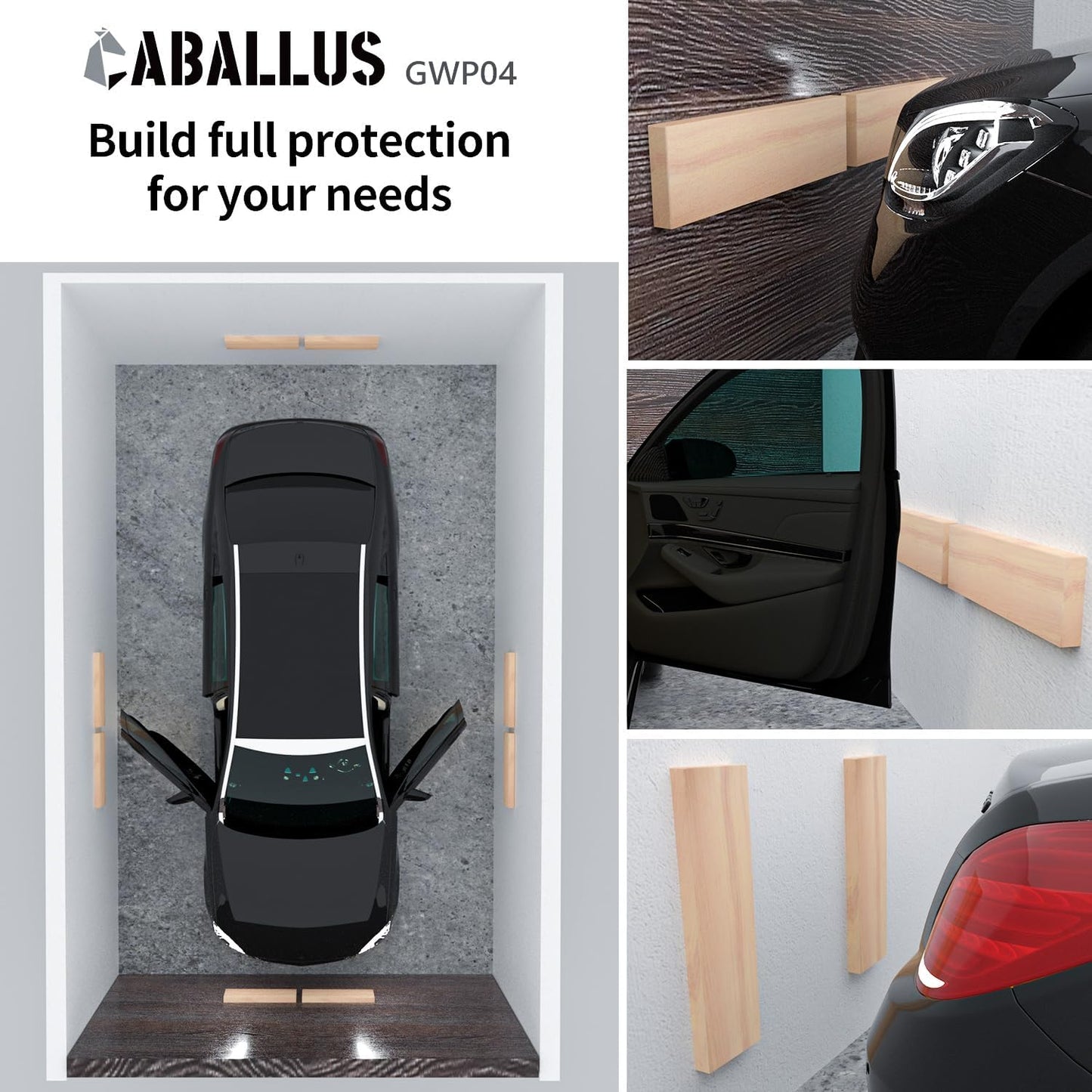 GWP04 Wood Grain Garage Wall Protector Car Door Protectors, Parking Stopper for Garage, Tool-Free, Designed in Germany (4-Pack)