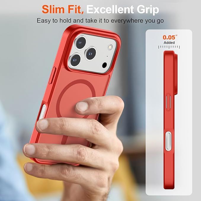 SUPFINE Magnetic for iPhone 17 Pro Case (Compatible with MagSafe)(Military Grade Drop Protection) Translucent Matte Shockproof with Anti-Fingerprint Phone Cover 2025,Red