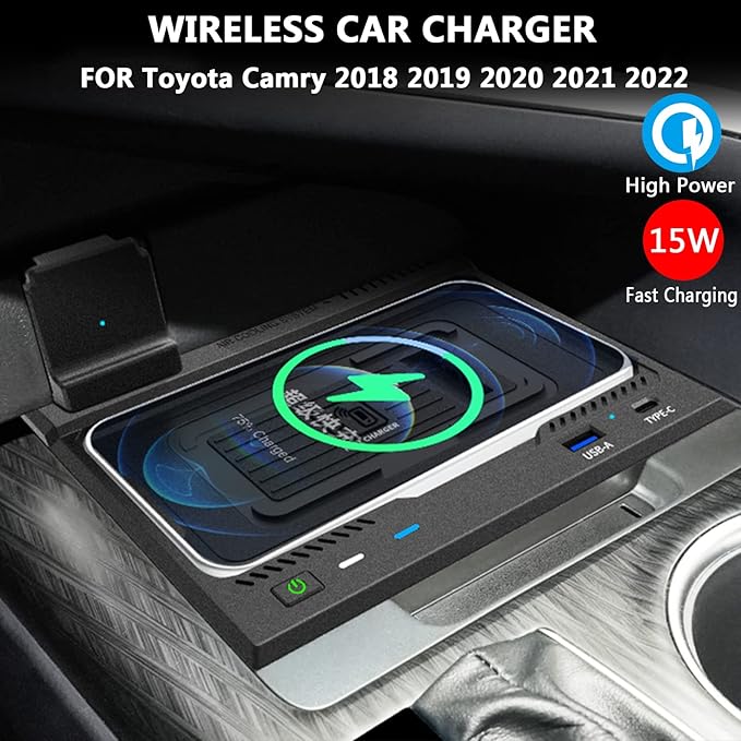 Car Wireless Charger for Toyota Camry 2018-2023, Easy-to-Install Fast Charger, 15W Fast Phone Charging Pad for Mobile Phones That Support Wireless Charging