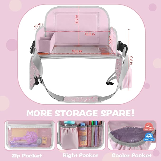 MENZOKE Kids Travel Tray for Toddler Car Seat, Toddler Gift for Girl Activities with Dry Erase Board & iPad Holder Stand,Road Trip Essentials Accessories Lap Tray for Girl as Birthday Gift,LightPurple