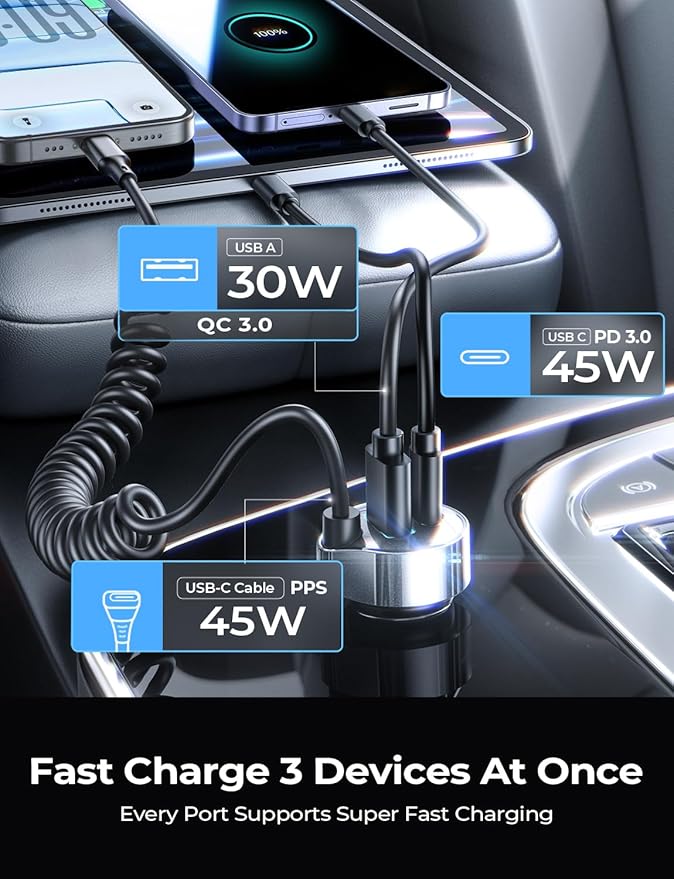 LISEN 90W for iPhone 17 16 15 Pro Max Car Charger USB C Fast Charge,Super Fast for iPhone 17 16 Car Charger USB C Adapter for iPhone 17e 16 15 Pro Max Plus Air,Samsung Galaxy S26 Ultra, Android