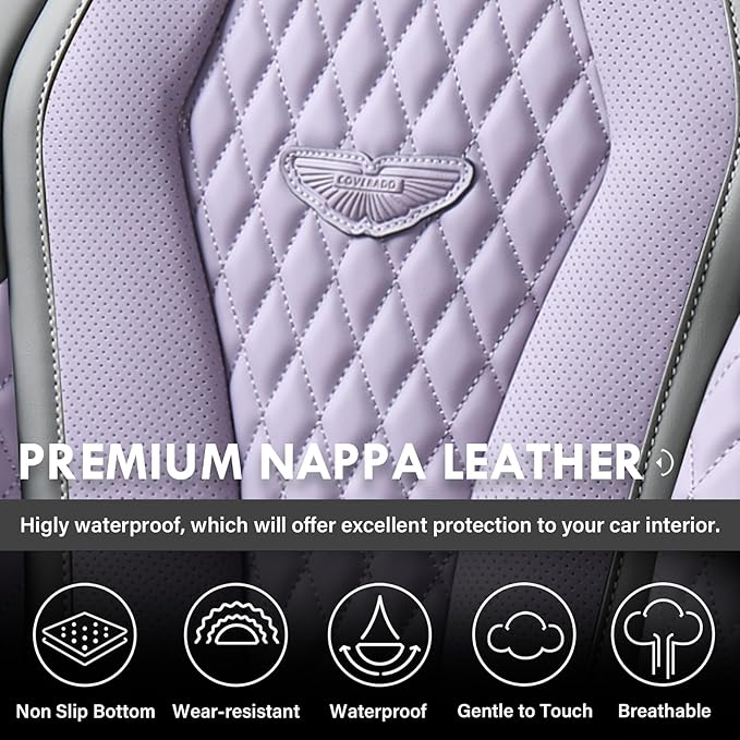 Coverado Leather Seat Covers 2 Seats, Car Seat Covers Front Seats, Purple Car Seat Cover 2 Pack, Front Car Seat Covers, Car Seat Cushion, Auto Seat Covers Driver Seat Protector Universal Fit Most Cars