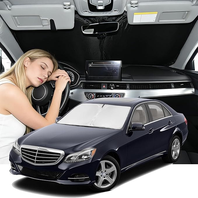 Windshield Sunshade for Mercedes E-Class Sedan 2010-2016 Sun Shade Car Windshield Accessories Upgrade 4 Layers Blocks UV Rays Custom Fit E-Class 240T Keep Cool Foldable