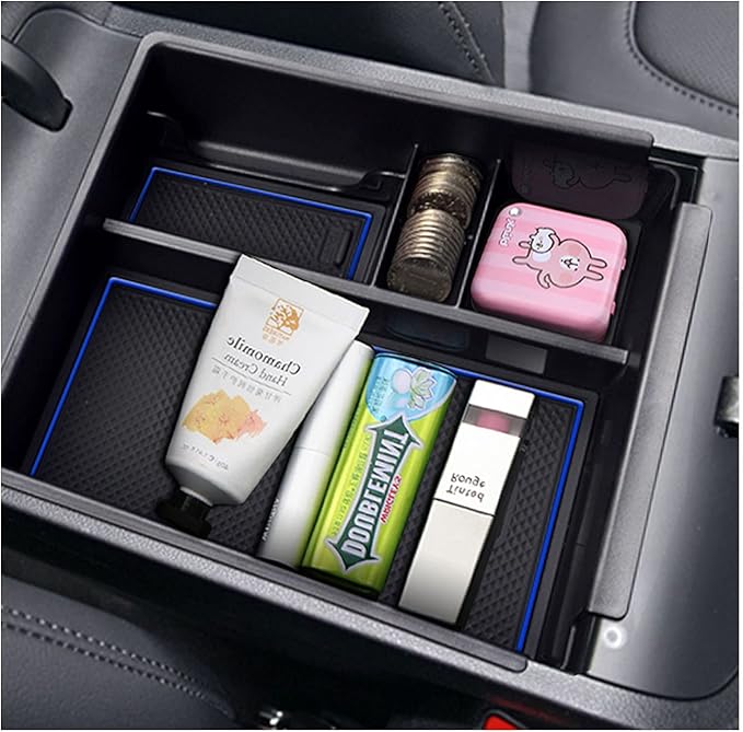 SXCY 2023 2024 Tucson Console Organizer Tray For 2022-2024 Hyundai Tucson NX4 Limited / 2023 2024 Santa Cruz Accessories Armrest Console Insert Box 2024 2023 Tucson ABS Secondary Storage (Blue Mats)
