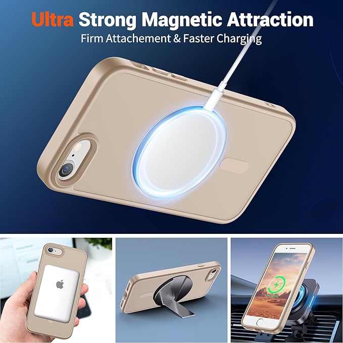 SUPFINE Magnetic for iPhone SE Case 2022 (3rd)/2020 (2nd), iPhone 8 Case (Compatible with MagSafe) (Military Grade Drop Protection) Slim Translucent Matte Phone Case,Desert Gold