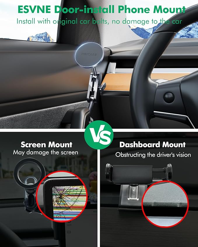Mag-Safe Phone Mount for Tesla Model 3 2024 2025 – Exclusive Door-Install Magnetic Car Mount for iPhone 16/15/14/13/12, Accessories for Tesla Model 3 Highland