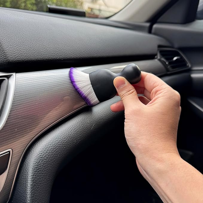 Car Detailing Brush, Soft Bristle Cleaning Brush, Scratch-Free Auto Duster Tool for Dashboard, Air Vents, Leather & Interior Cleaning (Black&Purple)