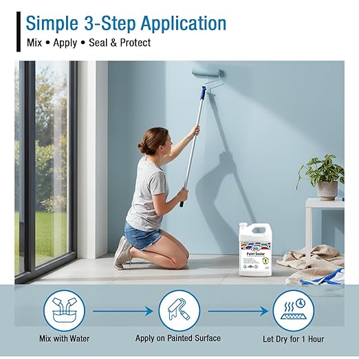 Rain Guard Paint Sealer 1 Gallon | Ready to Use | Protects Painted Concrete, Wood, Stone | Silane/Siloxane Acrylic Waterproofer | UV Resistant | Fast Drying | Semi-Satin Finish