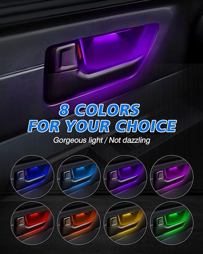Powerty Adjustable 8 Colors LED Lights for 2022 2023 2024 Toyota Tundra Inner Door Handle Bowl Mood Lighting Decorative Interior Lamp (4PCS)