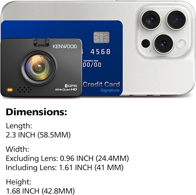 KENWOOD DRV-A510WDP Dash Cam Front and Rear with GPS, Full HD Dash Camera for Cars, Trucks & RVs, Bluetooth & WiFi Support, Loop Recording, G Sensor, Motion Detection