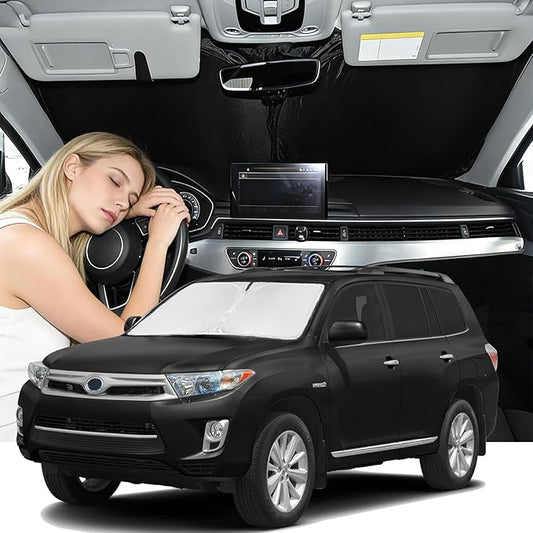 Windshield Sunshade for Toyota Highlander 2008-2013 Sun Shade Car Windshield Accessories Upgrade 4 Layers Blocks UV Rays Custom Fit Highlander 240T Car Window Shades Keep Cool Foldable