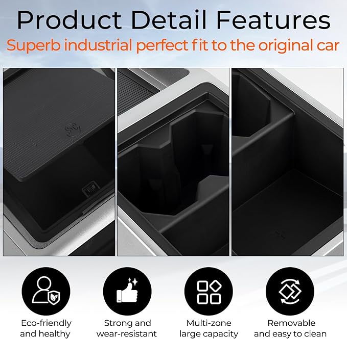 Floor Center Console Organizer for Tesla Cybertruck 2024 2025,Custom Fit Multifunctional Storage Box for 2024 2025 Cybertruck Accessories，Center Console Storage with Cup Holder