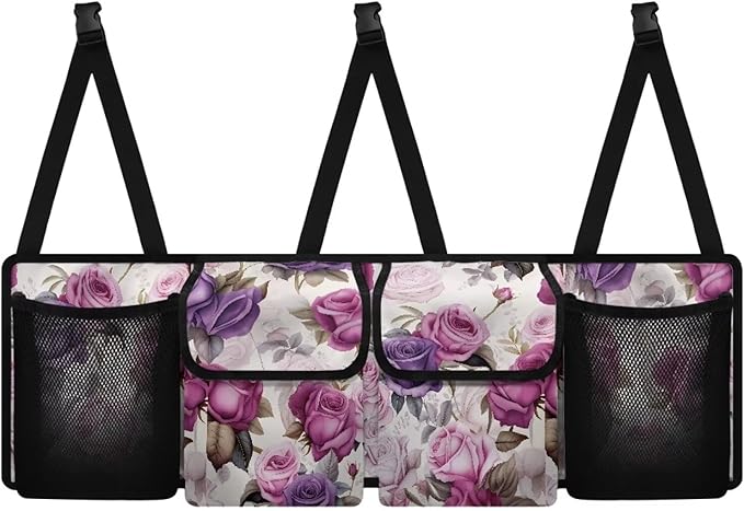 Pink Purple Rose Backseat Trunk Organizer for Car Organization Women Large Capacity Cargo Bag,4 Compartments,Car Accessories