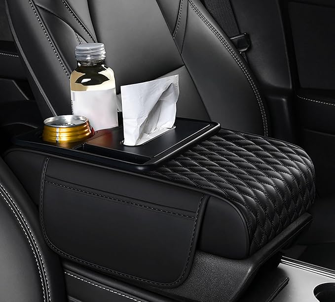 Car Armrest Center Console Cover for Subaru XV/Subaru Crosstrek (GP) 1.Gen 2012 2013 2014 2015 2016 2017, Center Console Pad with Cup Holder, Multifunctional Armrest Cushion,B Black