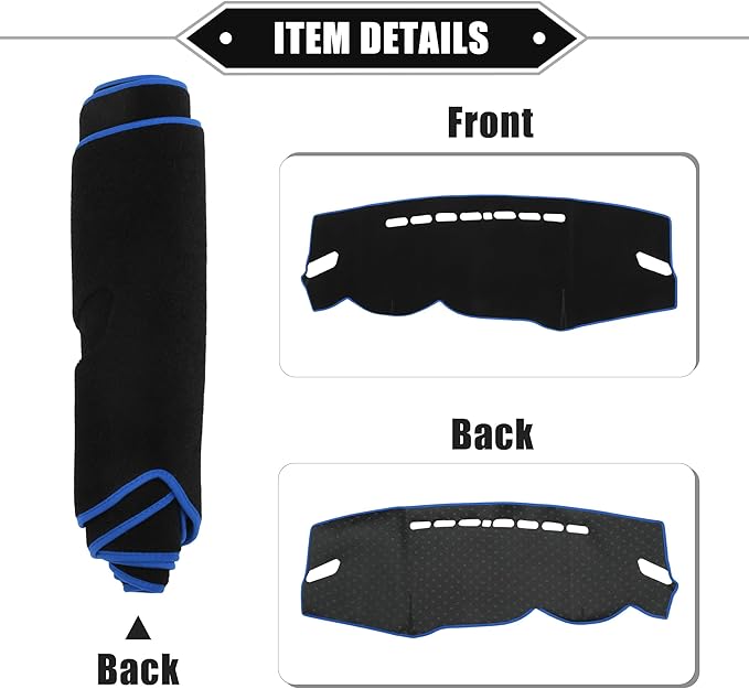Dashboard Cover Compatible for Mitsubishi Outlander 2013-2020, Non-Slip Polyester Black Blue Dash Cover Mat Dash Board Protector Cover