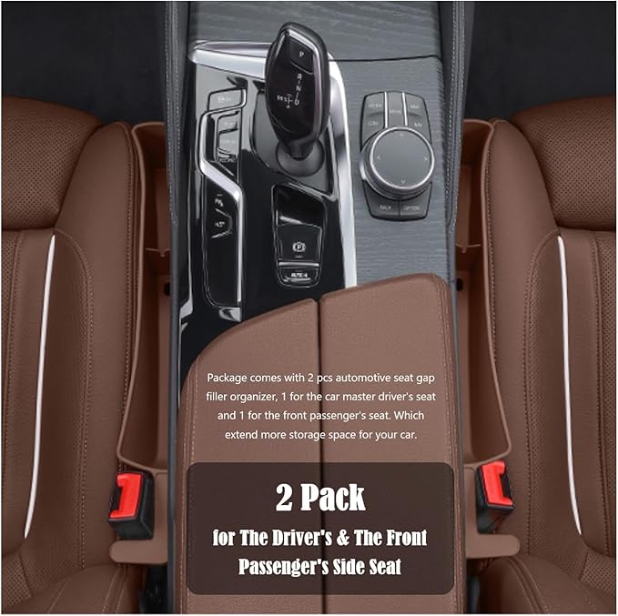 Seat Gap Storage Box for Your Car,Trucks, Auto Seat Gap Filler Organizer 2 Pack, Fill the Gap Space Between the Console and Side Seats, Universal Car Accessories Gap Storage Organizer, Brown