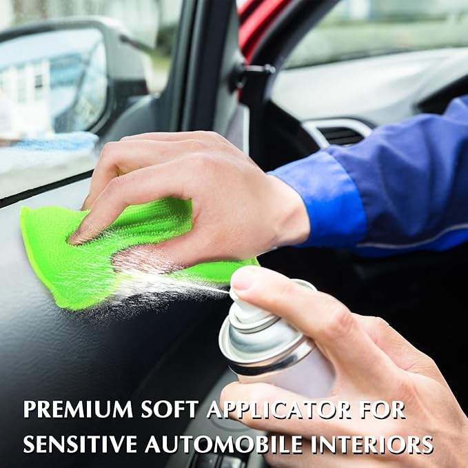 Mudder 8 Pcs Car Interior Scrubbing Sponge 5'' x 3'' Fiber Car Wax Applicator pad Household Cleaning Sponges for Leather Seat Couch Cleaning (Green White)
