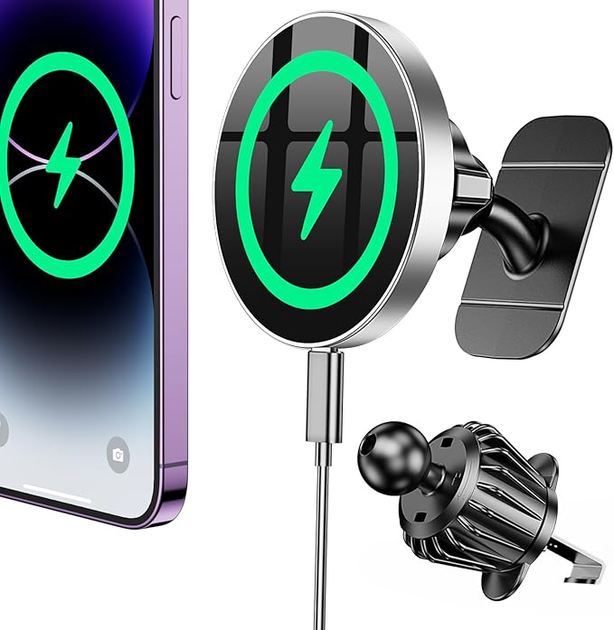 Coolpow for Magsafe Car Mount Charger【100% Stable】 15W Magsafe Car Charger Magnetic Phone Holders for Your Car Accessories for Women Men car Phone Holder Wireless Car Charger for iPhone (Gray)