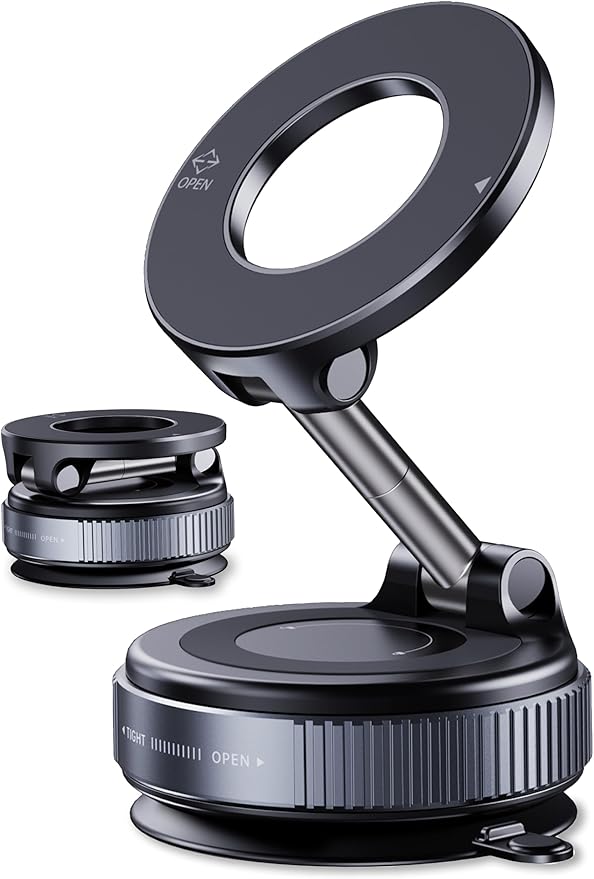 Magnetic Phone Holder for Car,Vacuum Suction Cup Phone Mount,Magsafe Car Mount for iPhone, No Need Charge,Folding Holder for iPhone and Android