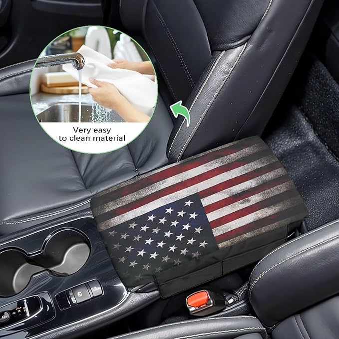 Tupalatus American Flag Car Console Cover Water-Resistant Auto Armrest Cover Protector with Storage Bags Comfort Padded Arm Rest Covers Compatible with Most Cars,SUV,Truck,Van