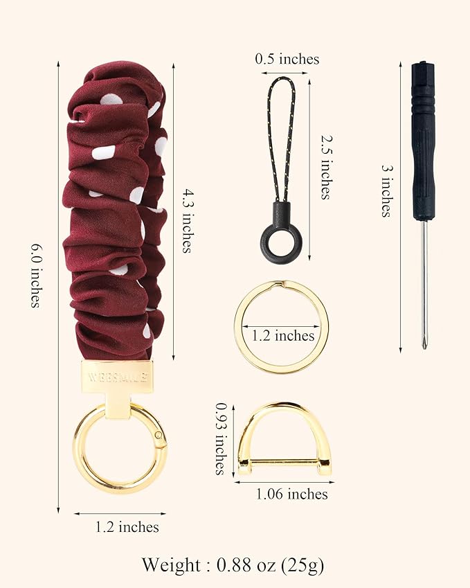 WEESMILE Keychain Wristlet, Stretchy Key Chain for Car Keys with D ring, Cute Scrunchie Wrist Bracelet for Women Men