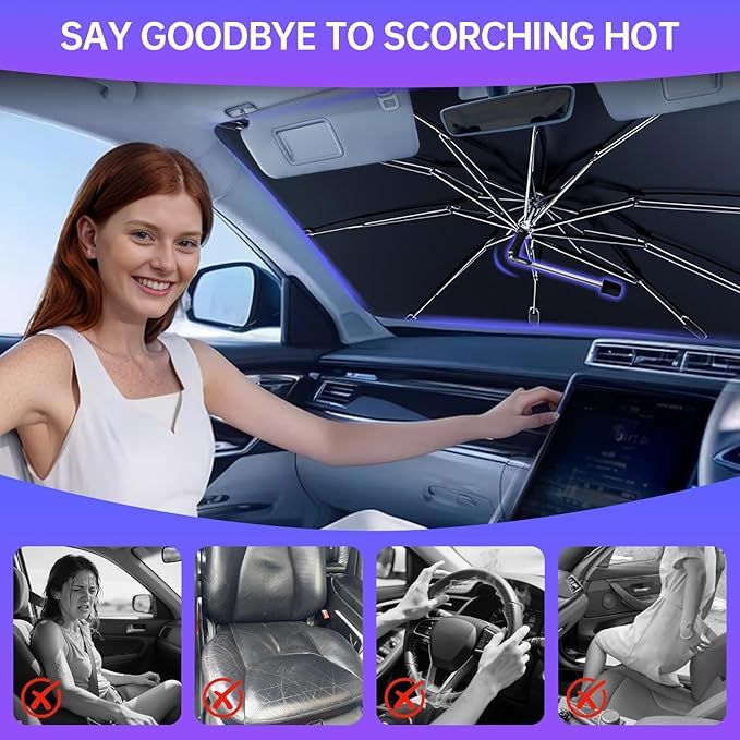 2026 Windshield Sun Shade Umbrella, Foldable Car Sunshade for Mid-Size Sedan, 360 Rotating Automotive Interior Sun Protection for 99% Heat UV Blocking, Auto Heat Shield Accessories(Medium)