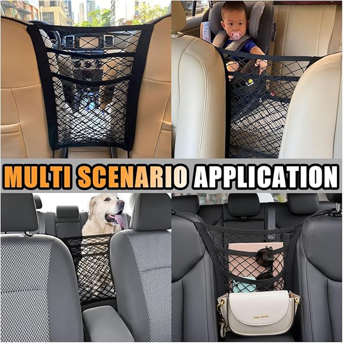 Universal Car 3-Layer Mesh Organizer Bag, Auto Seat Back Pocket Stretch Net Storage, SUV