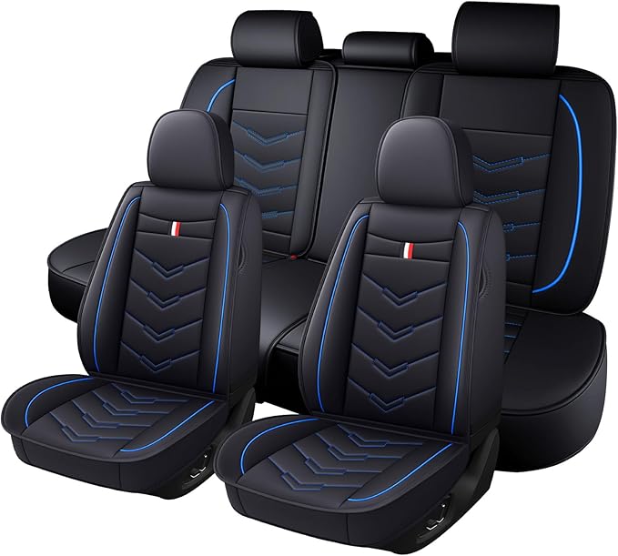 Car Seat Cover for Chevrolet Camaro 2000-2024, Durable Wear Resistant Waterproof Vehicle Cushion Cover, Breathable No Odor Premium Leather Vehicle Seat Covers.(Standard,Black Blue)