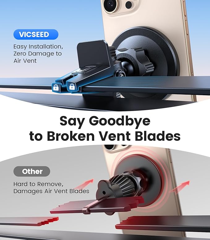 VICSEED for MagSafe Car Mount Vent Pink– [Super Magnet Power & Vent-Safe Clip] 360° Adjustable Study Magnetic Phone Holder Hands Free for iPhone 17 16 15 14 13 12 Pro Max