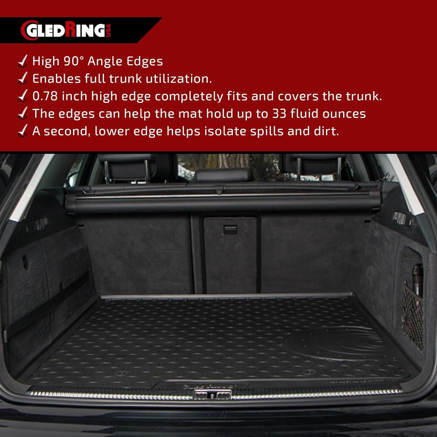 Gledring USA Custom Fit All-Weather Rubber Cargo Liner Intended for Mercedes Benz GLC X253 2016-2022, No Trimming Required, Tailored Custom Fit, Protects from Rain, Mud, & Snow