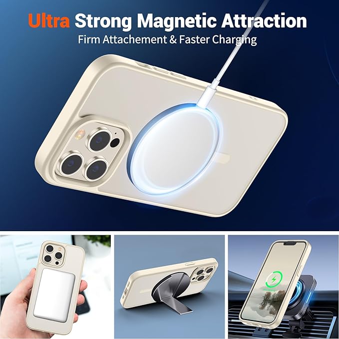 SUPFINE Magnetic for iPhone 13 Pro Max Case with Screen Protector (Compatible with MagSafe) (Military Grade Drop Protection) Translucent Matte with Anti-Fingerprint Phone Case,Antique White