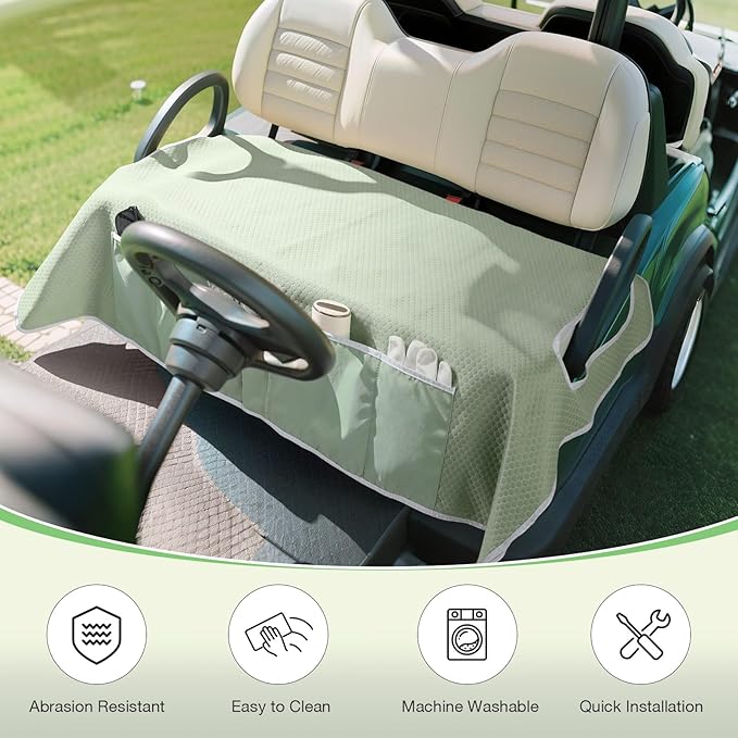MoKo Golf Cart Seat Covers, Universal Golf Cart Seat Towel Blanket for EZGO,Yamaha,Club Car and More 2-Seat Carts with 4 Front Pockets, Universal Golf Accessories, Non-Slip Easy to Clean, Green