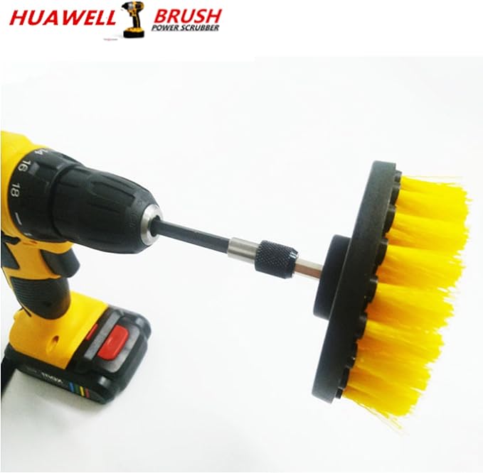 5 Piece Soft, Medium and Stiff Power Scrubbing Brush with 6 Inch Size Extender Drill Attachment for Cleaning Showers, Tubs, Bathrooms, Tile, Grout, Carpet, Tires and Boats by DrillStuff