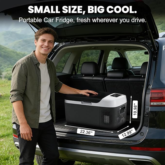OLIXIS Portable Car Refrigerator, 17QT Single-Zone Electric Cooler for Vehicles, -4℉-68℉ Freezer Smart Control via Bluetooth with Car Battery Protection, Child Lock, 12/24V DC & 100-240V AC Powered
