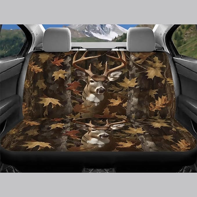 KEIAHUAN Camo Deer Hunt Design Car Seat Cover Full Sets Front Bucket Seat Covers & Rear Bench Seat Protector Car Interior Accessories Decoration Fit Most Cars, Trucks, SUV or Vans 4 Pcs