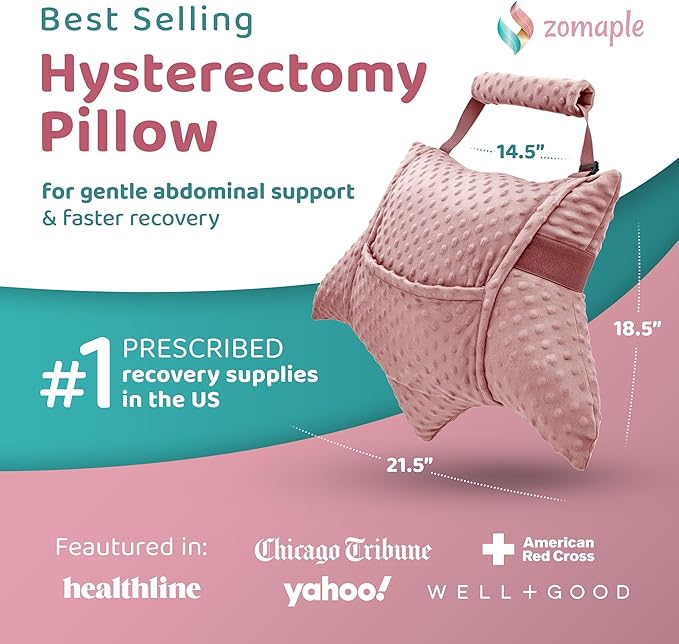 Zomaple Recovery Hysterectomy Pillow with Strap, Gel Pack & Lumbar Support – Post Abdominal Surgery Must Haves – Ideal for C-Section, Laparoscopic & Hernia Healing Comfort