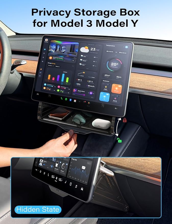 TAZENI Under Screen Storage Box Fit Model Y Juniper Model 3 Highland, Hiddenable Privacy Storage for Model Y 3 Accessories, Center Console Organizer for Model Y 2019~2026 & Model 3 2016-2026