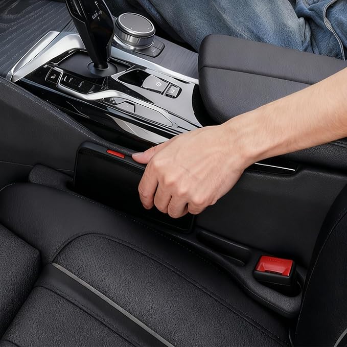 2-Pack Universal Car Seat Gap Filler - Car Seat Gap Filler Organizer & Blocker to Stop Phone, Keys from Dropping Between Seat Console (Black)
