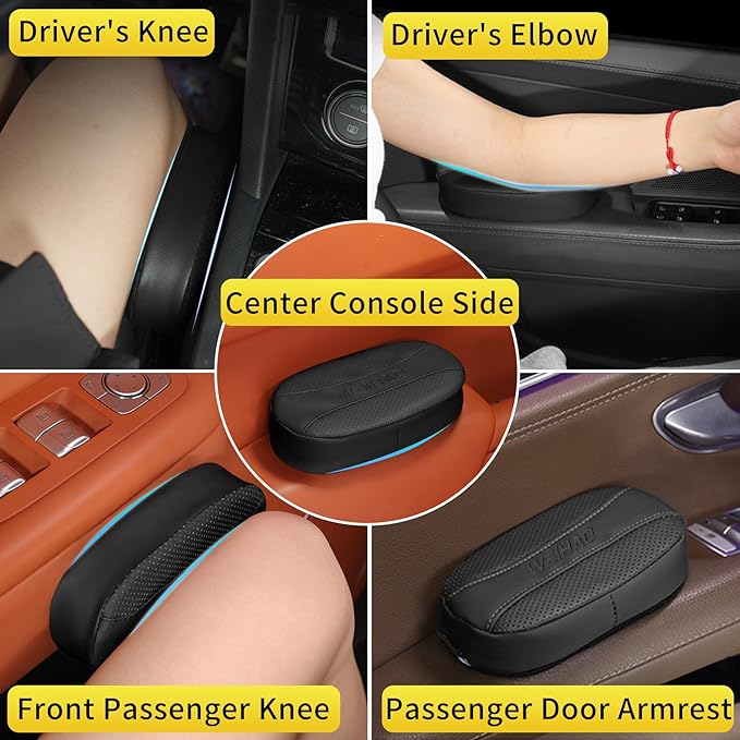 Car Knee Cushion Pad, Car Door Knee Pad Rest Cushion, Center Console Car Knee Pad Protector, Memory Foam Compact Knee Support with Hook & Loop, Nappa Leather Car Knee Support Cushion (Black-1 PC)