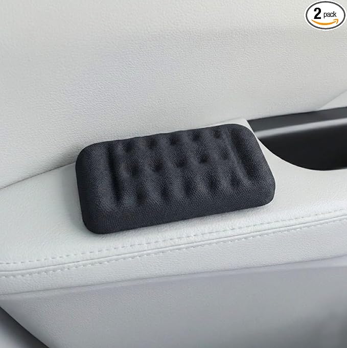 Elbow Rest Pads for Car, 2-Pack Memory Foam Armrest Cushions (5.1 x 2.6 in) for Door Armrest & Center Console, Slim Profile, High-Density Memory Foam, Non-Slip, Includes 4 Adhesive Hook & Loop Strips
