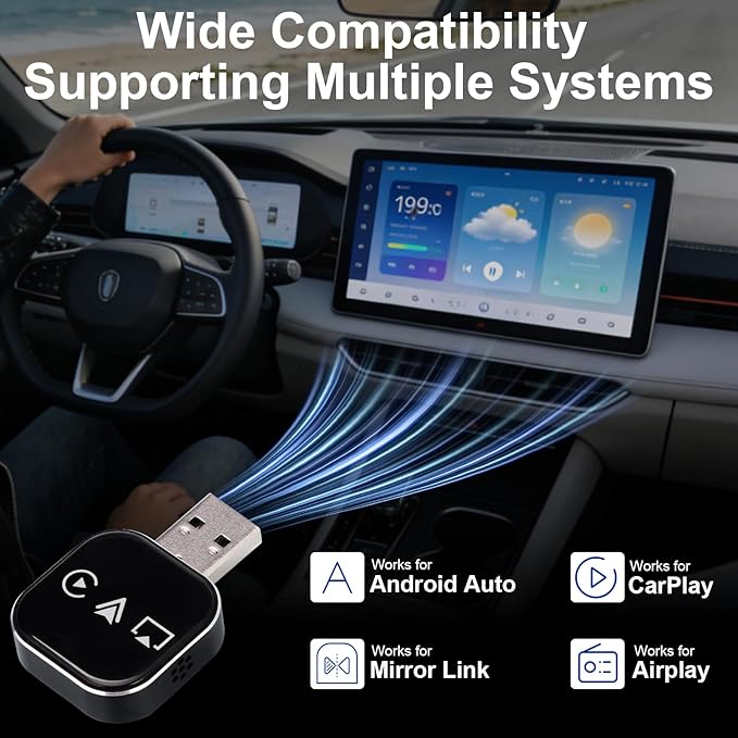 2026 Upgrade 3 in 1 CarPlay Adapter,Screen Mirroring Adapter for Car,Adapter for iPhone/Apple/Android Phone to Car Screen, Auto Connect(Black)