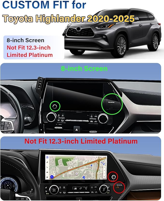 Phone Holder for Toyota Highlander 2020-2025 Accessories Car Magnetic Phone Mount for MagSafe, Strong Magnets Fast Wireless Charger Cell Phone Base(Only Fit 8-inch, Not Fit 12.3-inch Limited Platinum)