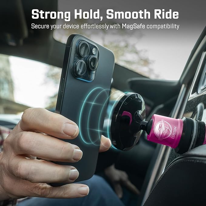 Mob Armor MobNetic Maxx MS - Customized MagSafe Compatible Magnetic Phone Holder for Car, Personalized Phone Mount Made w/Heavy Duty Aluminum Metal, Works w/iPhones & Androids - Pink