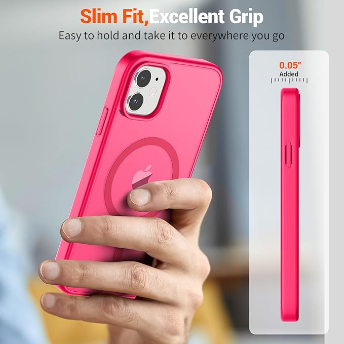SUPFINE Magnetic for iPhone 11 Phone Case with Screen Protector (Compatible with MagSafe) (Military Grade Drop Protection) Slim Translucent Matte Shockproof Phone Cover,Hot Pink