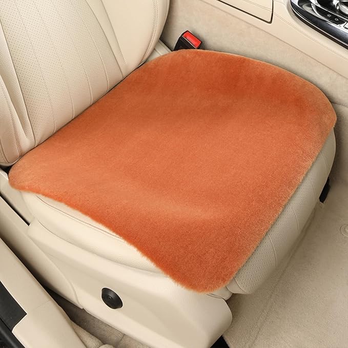 Genuine Wool Car Seat Cushion, Australian Soft Wool Auto Seat Pad Breathable and Sweat-Wicking Comfort Warm Universal Fit, 19.7''x19.7'' for Car Seats, Office Chairs, Home (Orange)