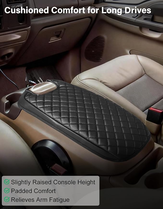 Center Console Armrest Cover for 1999-2007 Ford F250 F350 F450 F550 Super Duty Accessories & Ford Excursion, 2000-2008 F650, Vinyl Leather Middle Console Lid Protector (Fits Bucket Seat Console Only)