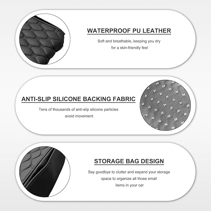 Car Armrest Cushion, Memory Foam Auto Arm Rest Box Protector with 2 Storage Bags, Waterproof Leather Center Console Cover Universal for Most Vehicles, Car Accessories (Black)