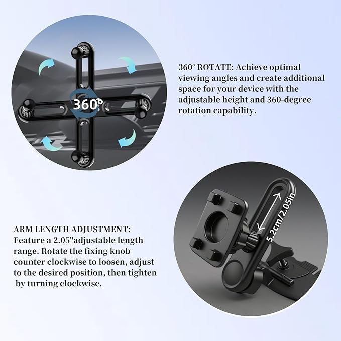 Extended CD Slot Mount for CarPlay Screen Adjustable Arm and 360° Rotating Universal Head 17mm Compatible with in-Car Monitors CD Slot CarPlay Mount