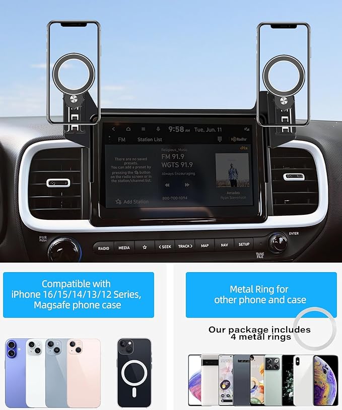Car Phone Holder for Hyundai Venue 2020-2025 Accessories Apply to 8 Inch Touch Screen Fixed Clip Magnetic Cell Phone Mount Hands-Free 360 Degree Rotation